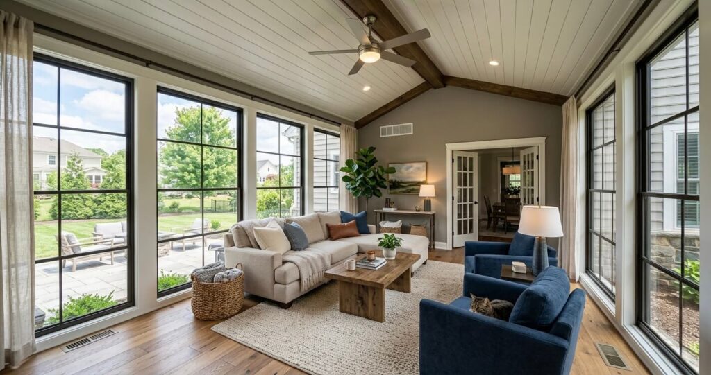 Four season sunroom design Northern Virginia insulated glass

