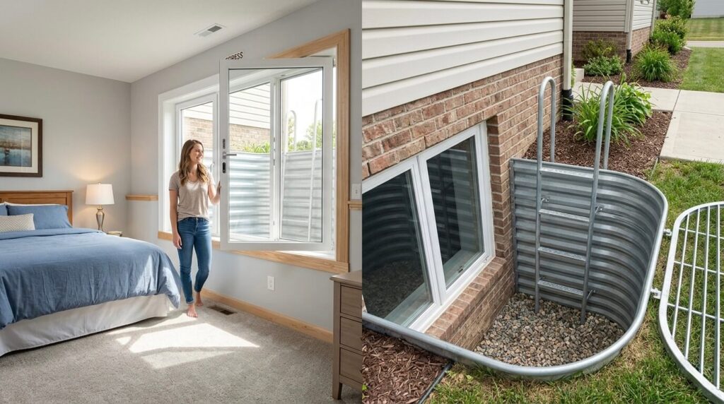 Basement Finishing Permit Fairfax County VA: Rules, Costs & Process Explained 4 basement egress window example showing safety exit compliance in Fairfax VA