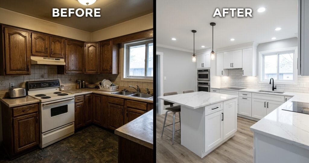 Before and after kitchen remodel McLean VA modern renovation transformation


