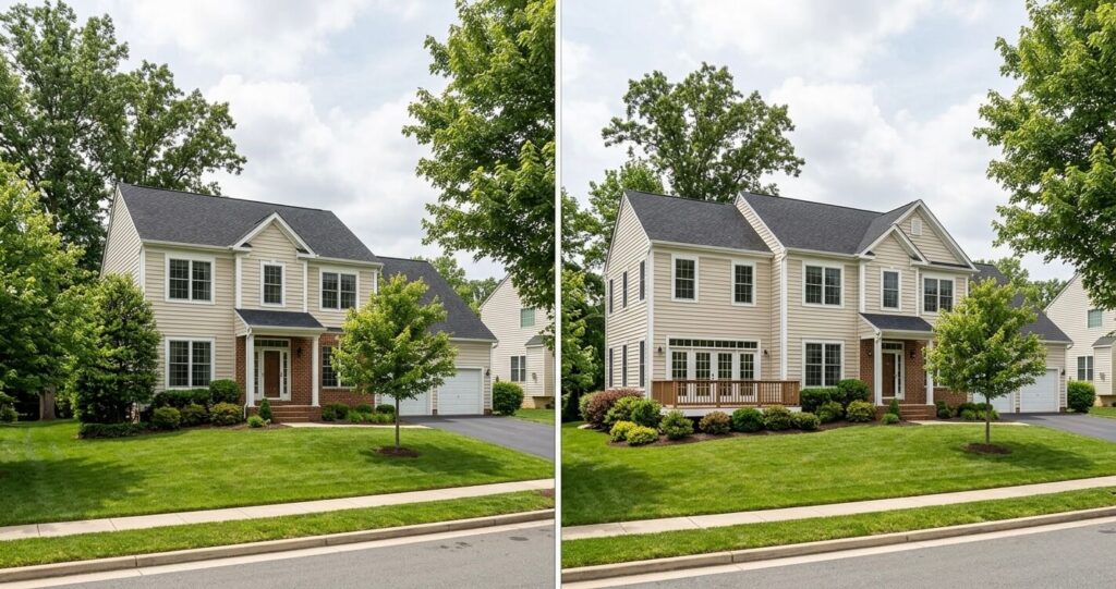 Before and after home addition Clifton VA showing increased space and property value

