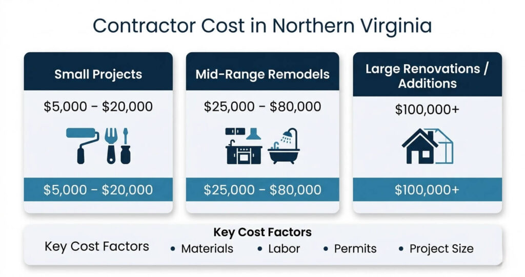 contractor cost Northern Virginia remodeling price breakdown infographic with project cost ranges