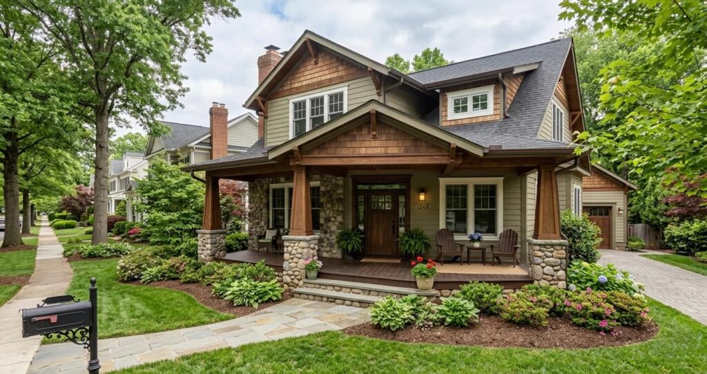 Custom Home Design Trends Northern Virginia (2026 Guide) 3 Craftsman style home with front porch and natural materials in Northern Virginia