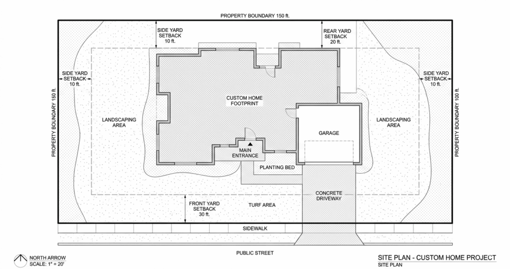 Custom Home Design Trends Northern Virginia (2026 Guide) 8 Site plan diagram showing zoning and layout considerations for a custom home