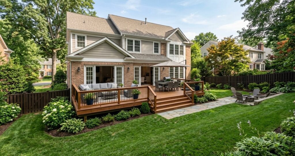Deck addition planning in McLean VA backyard layout example