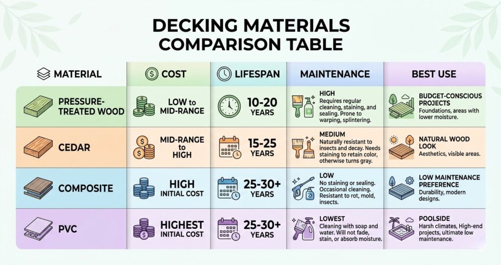 Deck Design Ideas Falls Church VA: 2026 Guide to Costs, Layouts & ROI 7 Deck design ideas Falls Church VA decking materials comparison wood vs composite vs PVC Northern Virginia