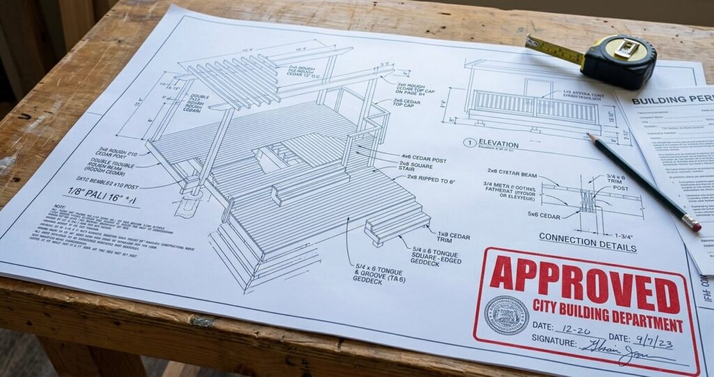 Deck construction permit approval blueprint and inspection process in Northern Virginia