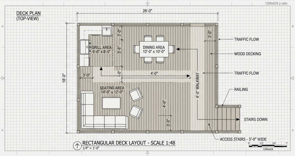 Deck size planning with furniture layout McLean VA

