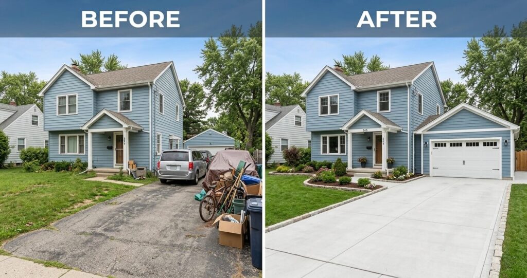 garage addition Arlington VA before and after transformation comparison

