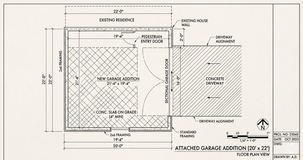 garage addition layout plan 20x22 ft Arlington VA blueprint

