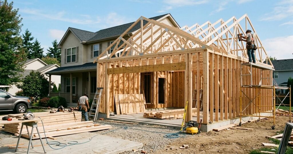 garage framing structure attached to house Arlington VA construction

