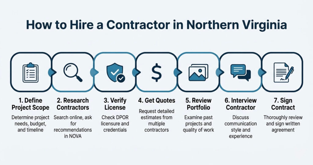 how to hire contractor Northern Virginia step by step process timeline infographic