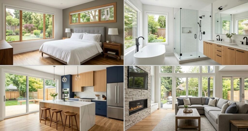 Different room addition types in Clifton VA including bedroom bathroom and kitchen extension

