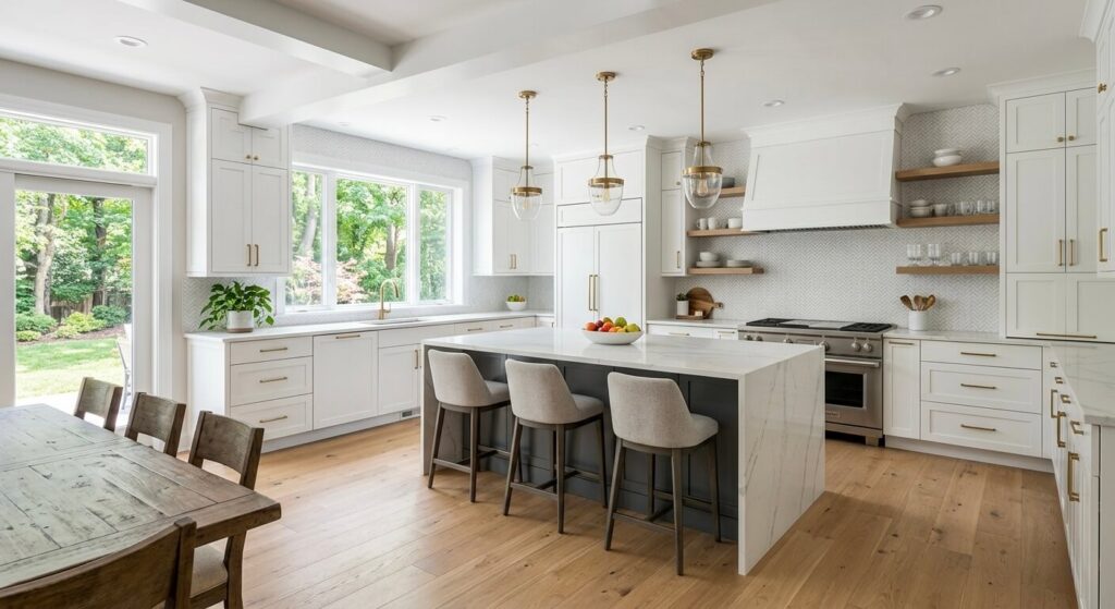 Before and after transformation of McLean VA kitchen showing outdated space converted into modern luxury kitchen