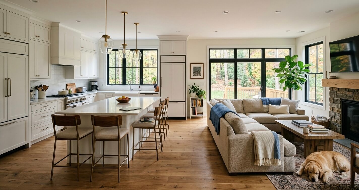 modern open concept kitchen and living room remodeling Northern Virginia 2026