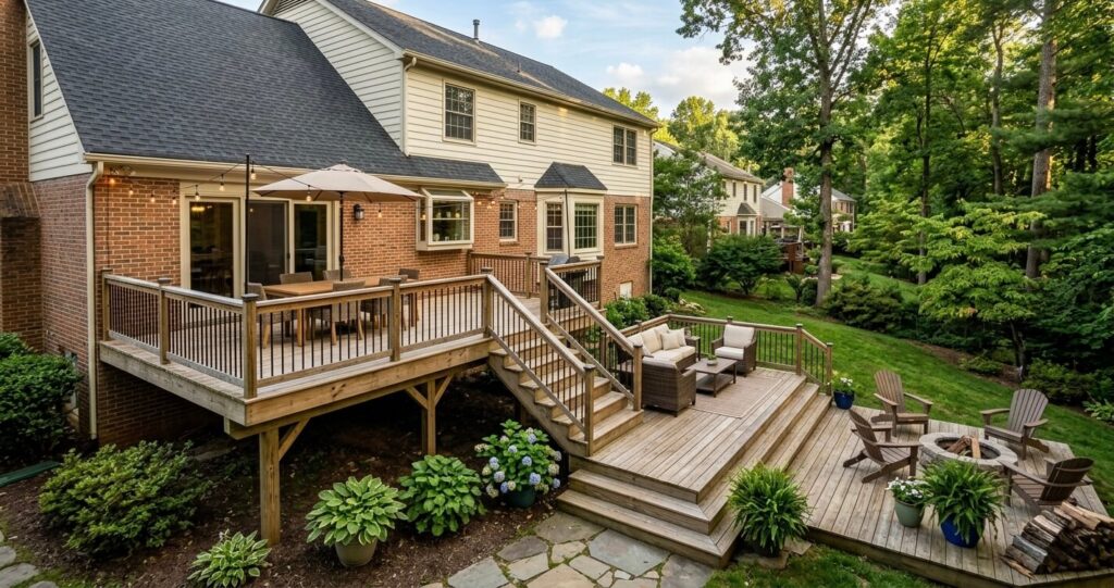 Deck Design Ideas Falls Church VA: 2026 Guide to Costs, Layouts & ROI 4 Deck design ideas Falls Church VA multi level deck sloped yard Arlington VA outdoor deck design