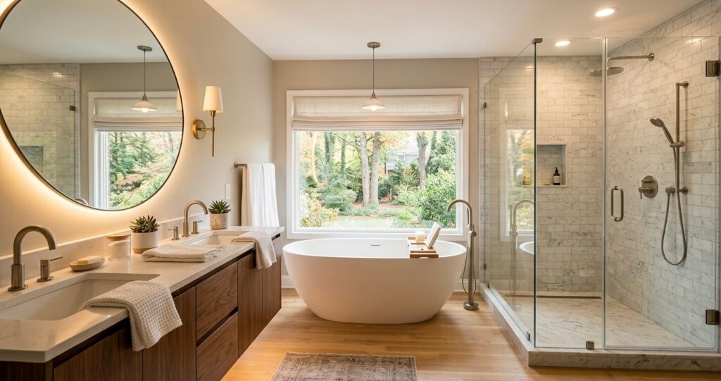 Bathroom remodel mistakes Northern Virginia premium bathroom remodel design with modern fixtures and neutral style

