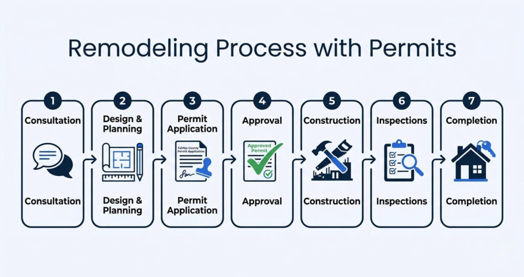 remodeling process with permits Fairfax County step by step diagram