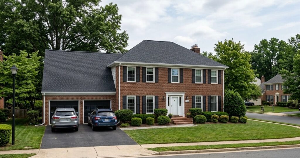 Roof Replacement Annandale VA: Costs, Permits & 2026 Homeowner Guide 4 Roof replacement Annandale VA completed on a brick colonial home with architectural asphalt shingles in Northern Virginia