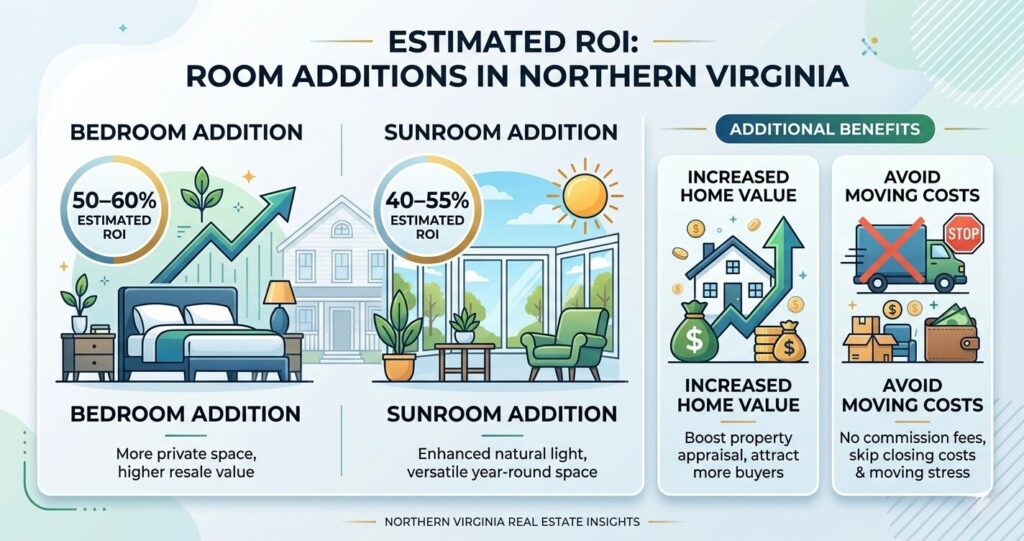 Room addition ROI Clifton VA showing return on investment and home value increase


