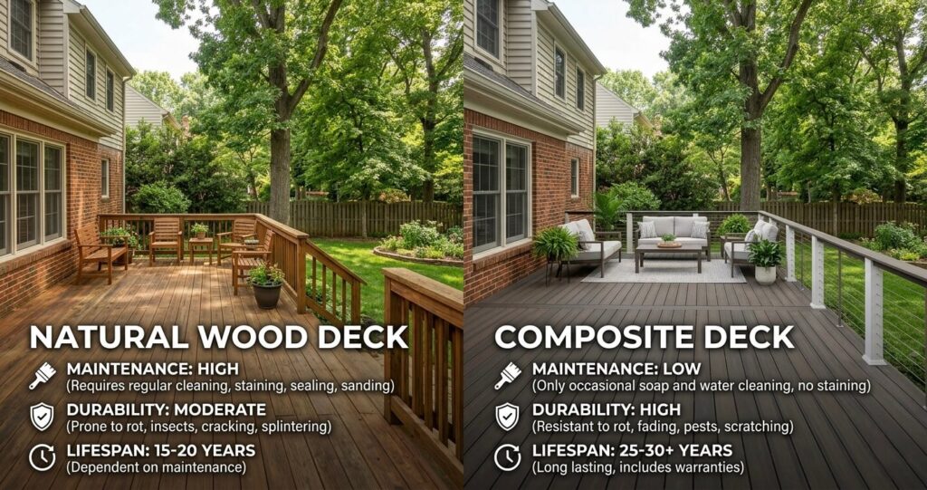 Wood vs composite deck materials Northern Virginia climate

