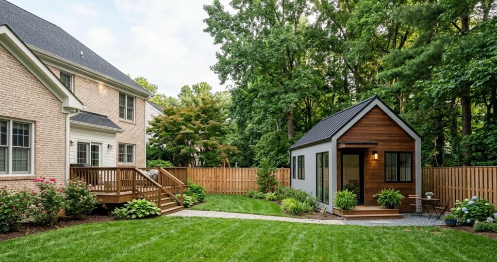 ADU cost Alexandria VA modern detached backyard cottage exterior design Northern Virginia