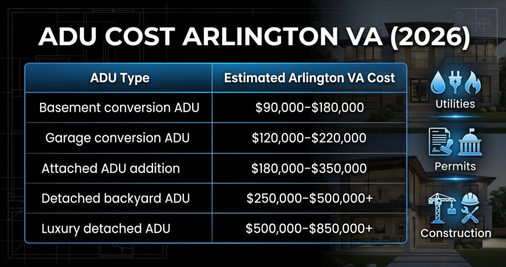 ADU regulations Arlington VA ADU cost Arlington VA detached backyard cottage pricing

