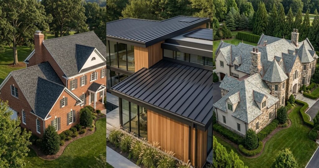 Roofing Materials McLean VA: Best Roof Types, Costs & Long-Term Performance 4 roofing materials McLean VA comparison of asphalt shingles metal roofing and slate roofing systems