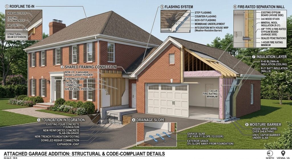 Attached vs. Detached Garage Vienna VA: Pros, Cons & Cost Guide (2026) 3 attached vs detached garage Vienna VA attached garage structural integration and garage addition permit Fairfax County