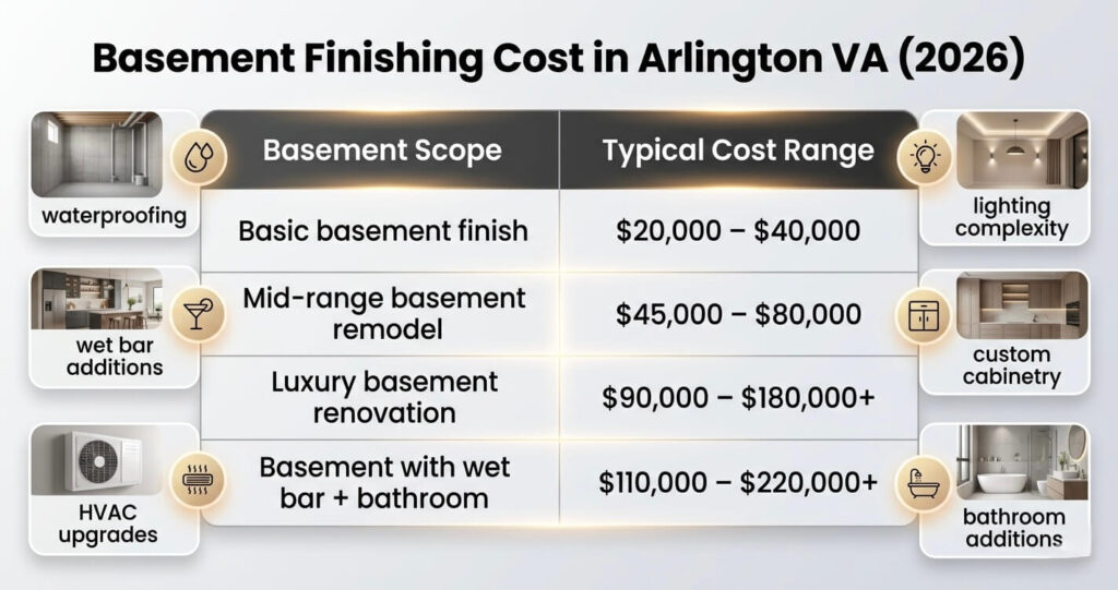 Basement Finishing Before After Arlington VA: Luxury Remodel Ideas & Costs (2026 Guide) 6 basement finishing before after Arlington VA basement remodel cost guide 2026