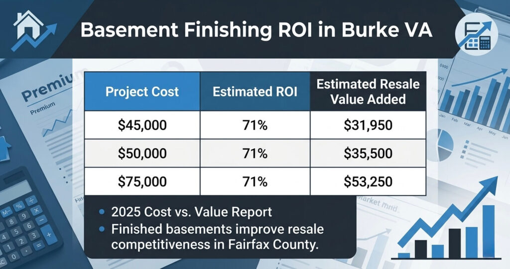 Basement Finishing Cost Burke VA: 2026 Pricing Guide for Fairfax County Homeowners 8 basement finishing ROI Burke VA basement remodel resale value Northern Virginia