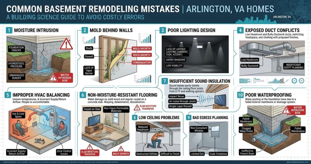 Basement Finishing Before After Arlington VA: Luxury Remodel Ideas & Costs (2026 Guide) 8 basement finishing before after Arlington VA common basement remodeling mistakes