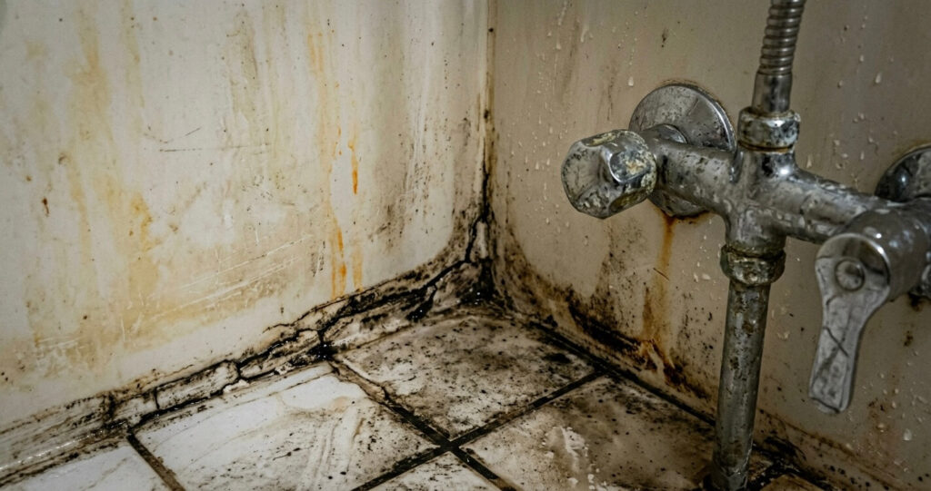 bathroom remodel before after Burke VA shower acrylic surround moisture damage grout failure Northern Virginia homes

