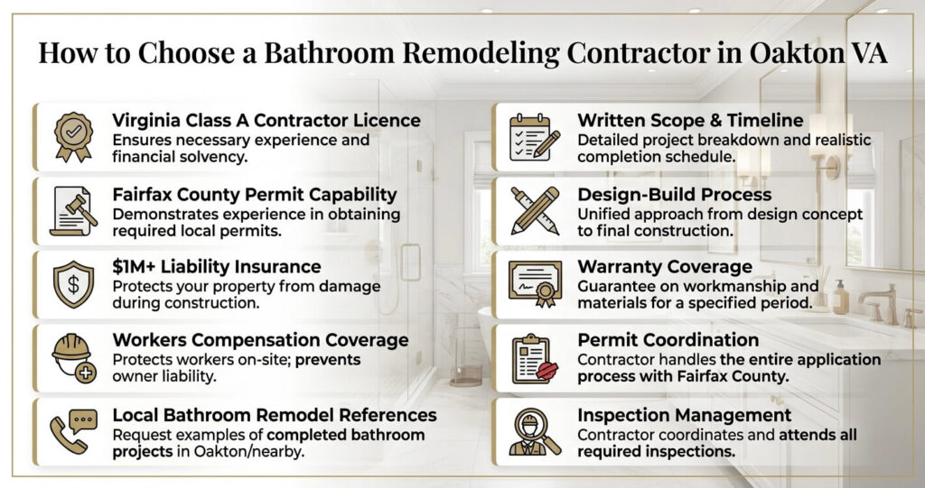 Bathroom Remodel Cost Oakton VA: Complete Pricing & 2026 Budget Guide 10 Bathroom remodel cost Oakton VA contractor checklist for choosing a licensed Fairfax County remodeling contractor