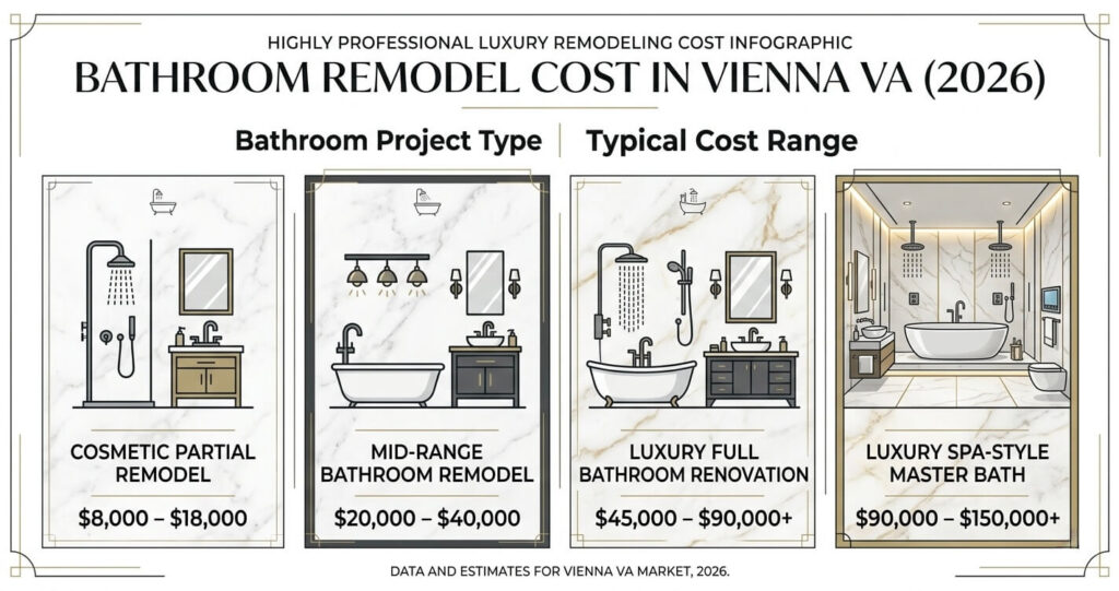 Bathroom Remodel vs. Renovation Vienna VA: What’s Worth It in 2026? 5 bathroom remodel vs renovation Vienna VA bathroom remodel cost Vienna VA luxury renovation pricing table