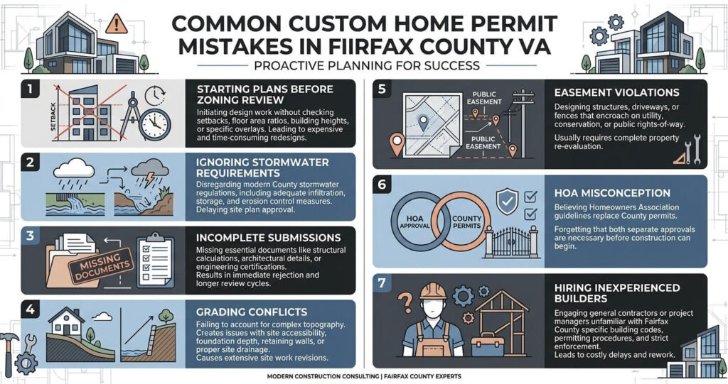 custom home permit Fairfax County VA common zoning and permit mistakes during luxury home construction

