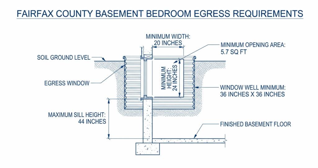 Basement Finishing Cost Burke VA: 2026 Pricing Guide for Fairfax County Homeowners 7 Fairfax County basement bedroom egress window requirements Burke VA basement finishing