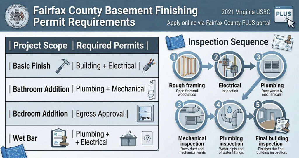 Basement Finishing Cost Burke VA: 2026 Pricing Guide for Fairfax County Homeowners 6 basement finishing permit Fairfax County VA basement finishing cost Burke VA permit requirements