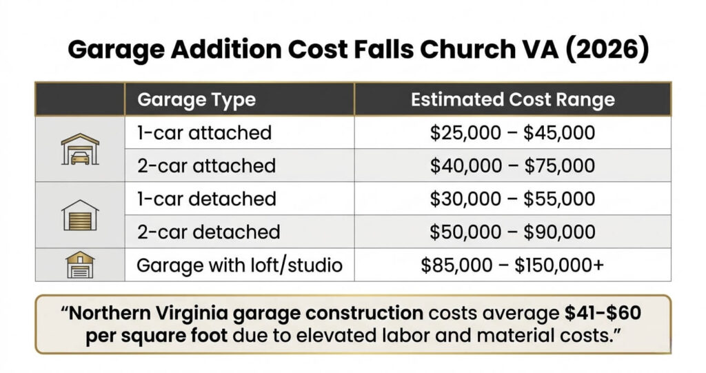 Garage Addition Mistakes Falls Church VA: 7 Expensive Planning Errors to Avoid 5 garage addition cost Falls Church VA attached detached garage pricing 2026