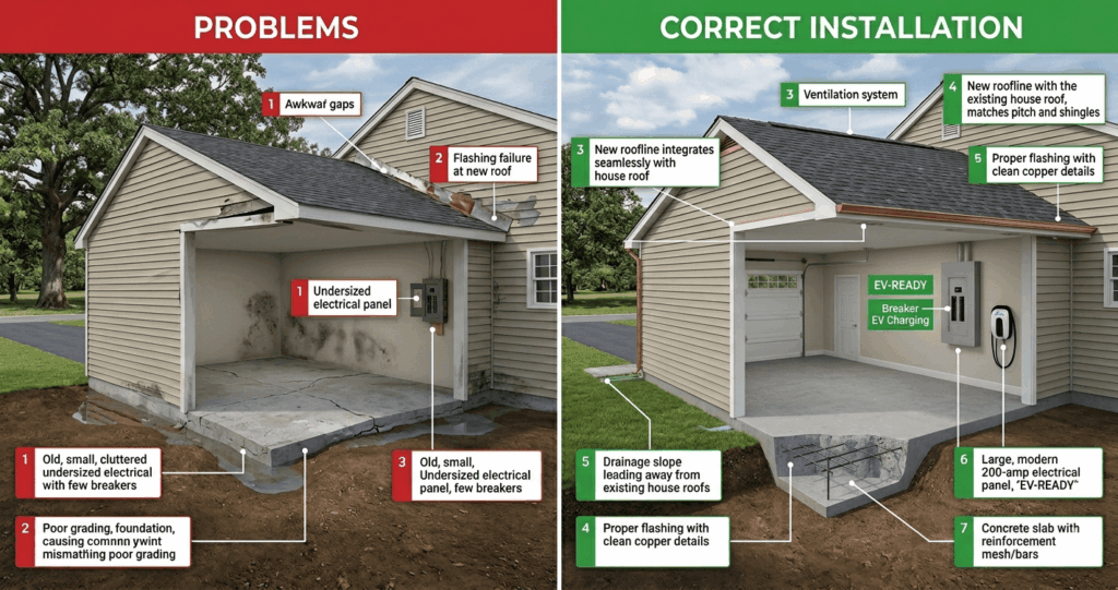 Attached vs. Detached Garage Vienna VA: Pros, Cons & Cost Guide (2026) 8 attached vs detached garage Vienna VA garage addition mistakes Northern Virginia structural and drainage issues