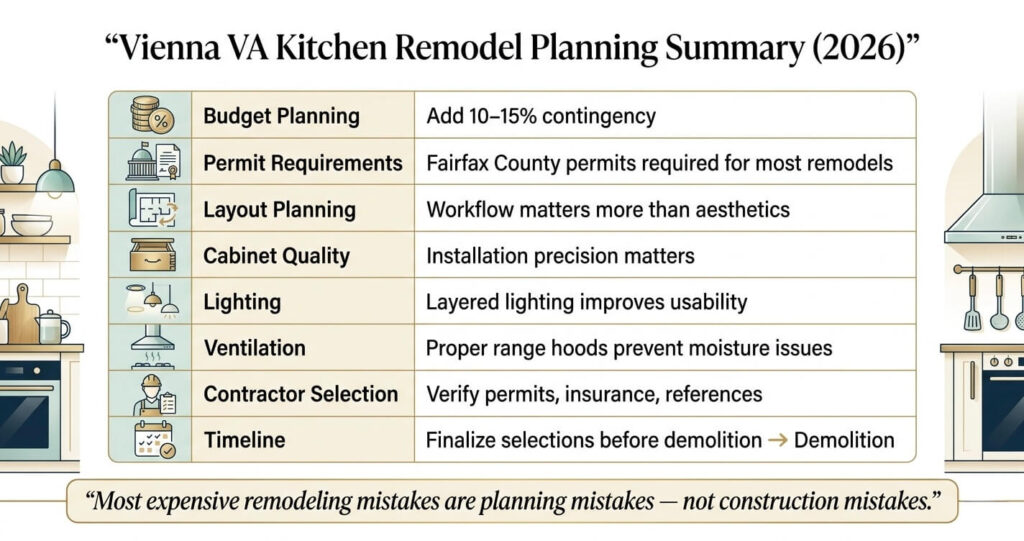 8 Kitchen Remodel Mistakes Vienna VA Homeowners Make (And How to Avoid Them in 2026) 10 kitchen remodel mistakes Vienna VA kitchen renovation Vienna VA summary cost and permit guide