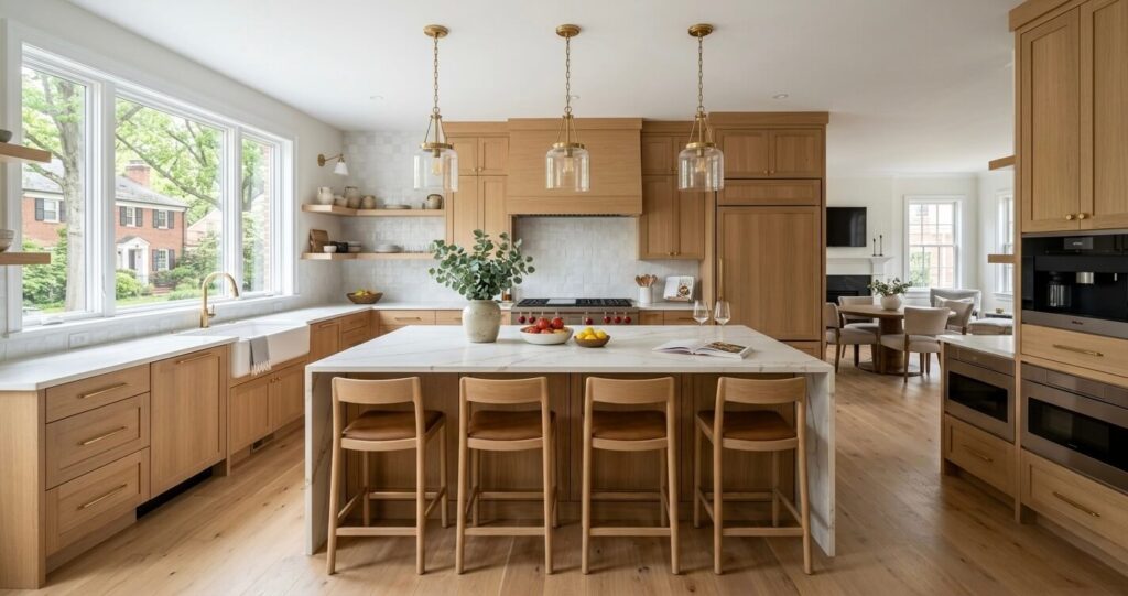 Kitchen Renovation vs. Cabinet Refacing Arlington VA: Which Is Worth It in 2026? 10 Kitchen renovation vs cabinet refacing Arlington VA luxury open concept kitchen remodel with island quartz countertops and modern lighting