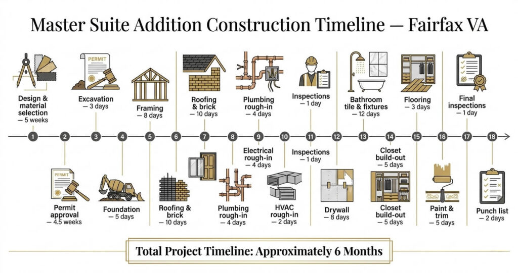 master suite addition before after Fairfax VA construction timeline table for custom home addition project

