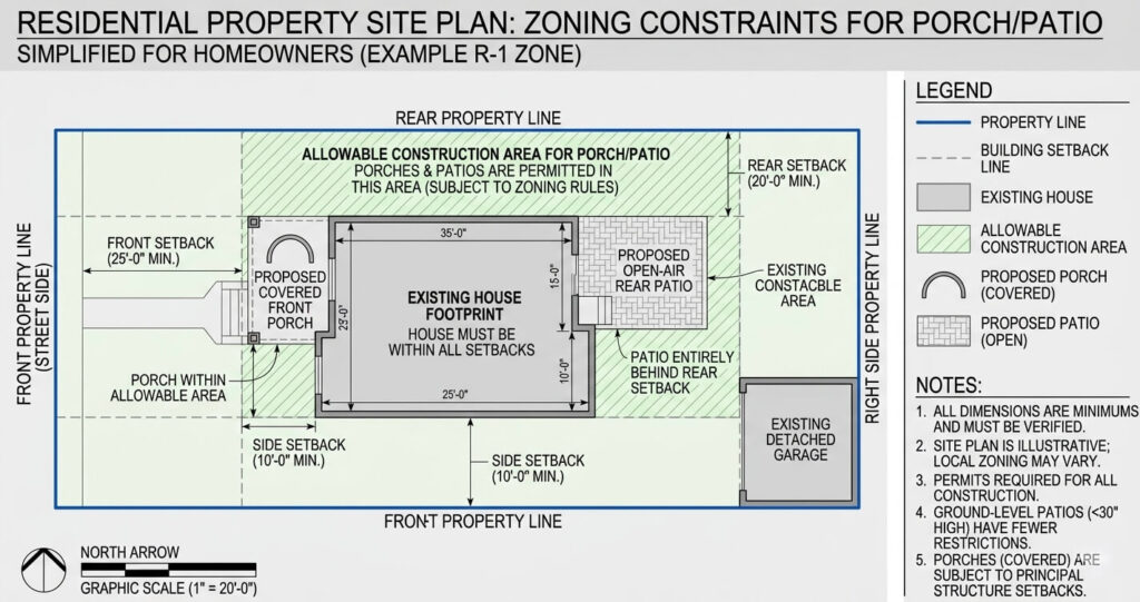 porch patio permit Alexandria VA zoning setback diagram site plan property layout rules

