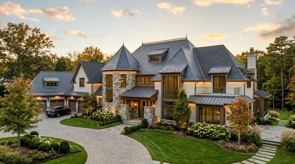 roofing materials McLean VA luxury home with premium slate roof and exterior remodeling Northern Virginia