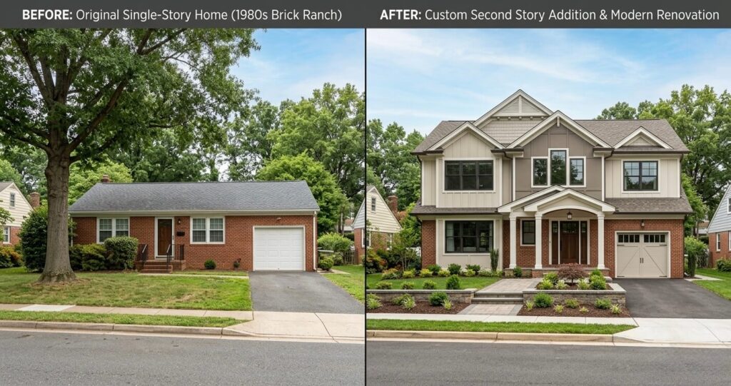 second story addition mistakes Northern Virginia before and after home expansion exterior transformation example