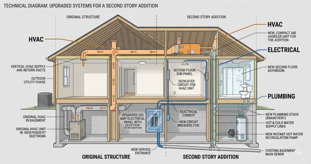 second story addition mistakes Northern Virginia HVAC electrical panel and plumbing system upgrade diagram

