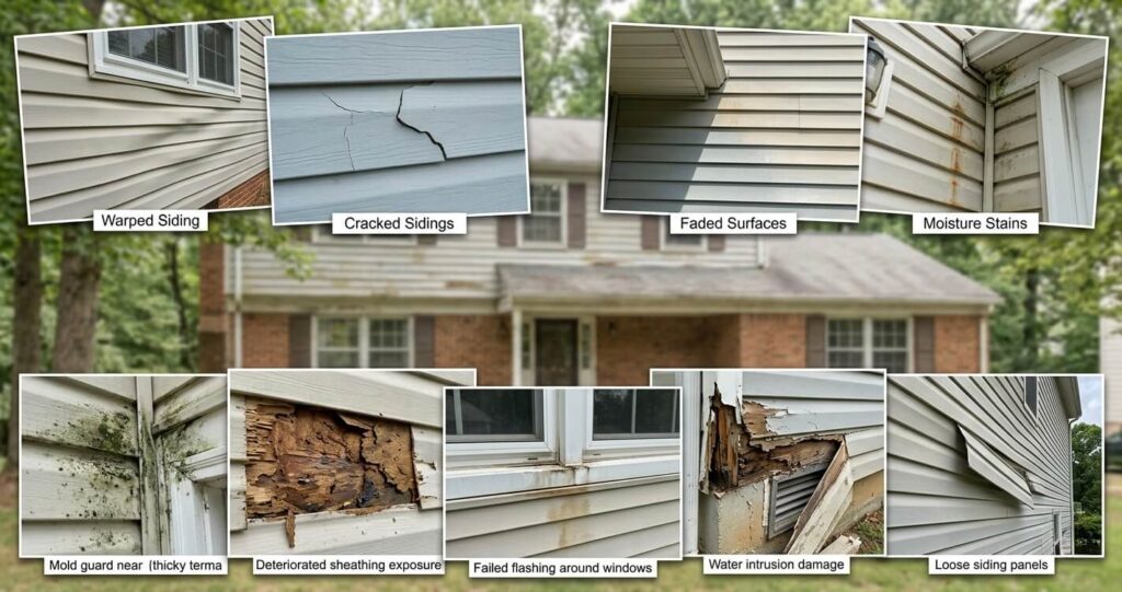Siding Replacement Clifton VA: Best Materials, Costs & Contractor Tips (2026 Guide) 2 signs of siding replacement Clifton VA including warped siding moisture damage and deteriorated exterior wall systems