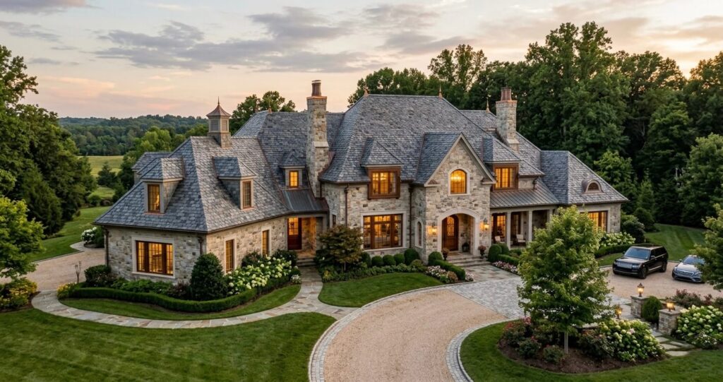 Roofing Materials McLean VA: Best Roof Types, Costs & Long-Term Performance 6 slate roof McLean VA luxury estate home with premium roofing materials Northern Virginia