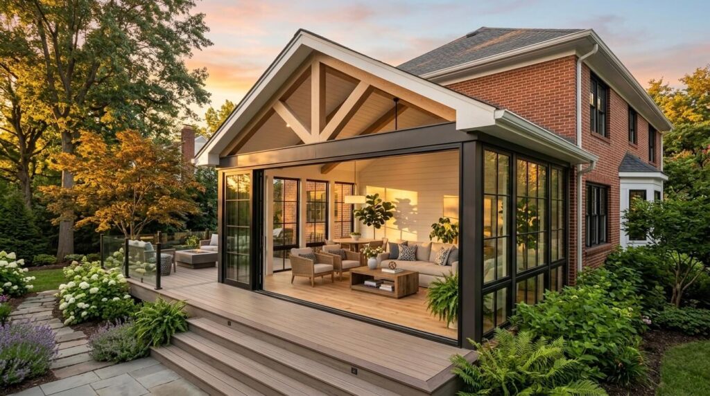 sunroom addition ideas Burke VA with luxury four season room and modern Northern Virginia home design