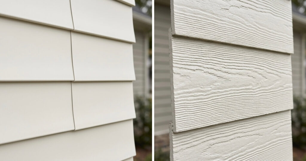 vinyl vs fiber cement siding Northern Virginia curb appeal texture comparison premium exterior finish

